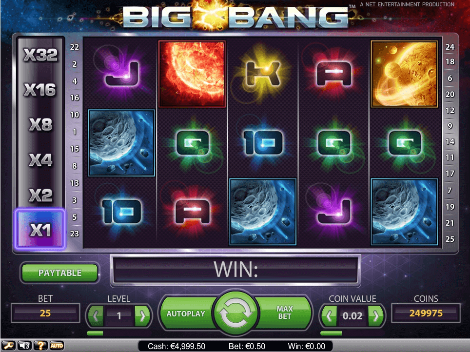 Big Bang Machine à Sous écran