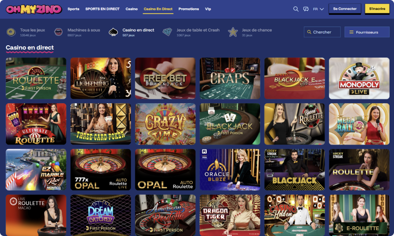 Ohmyzino Casino en direct