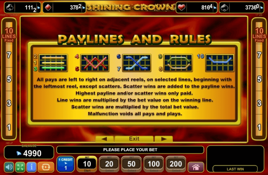 Shining Crown paylines