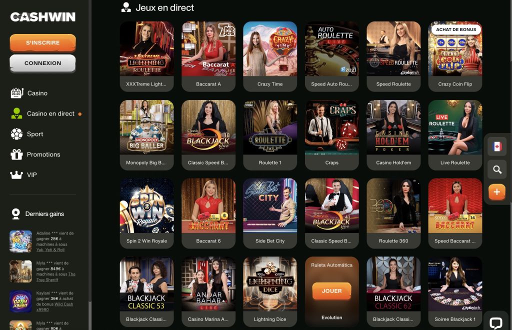 Cashwin Casino en direct