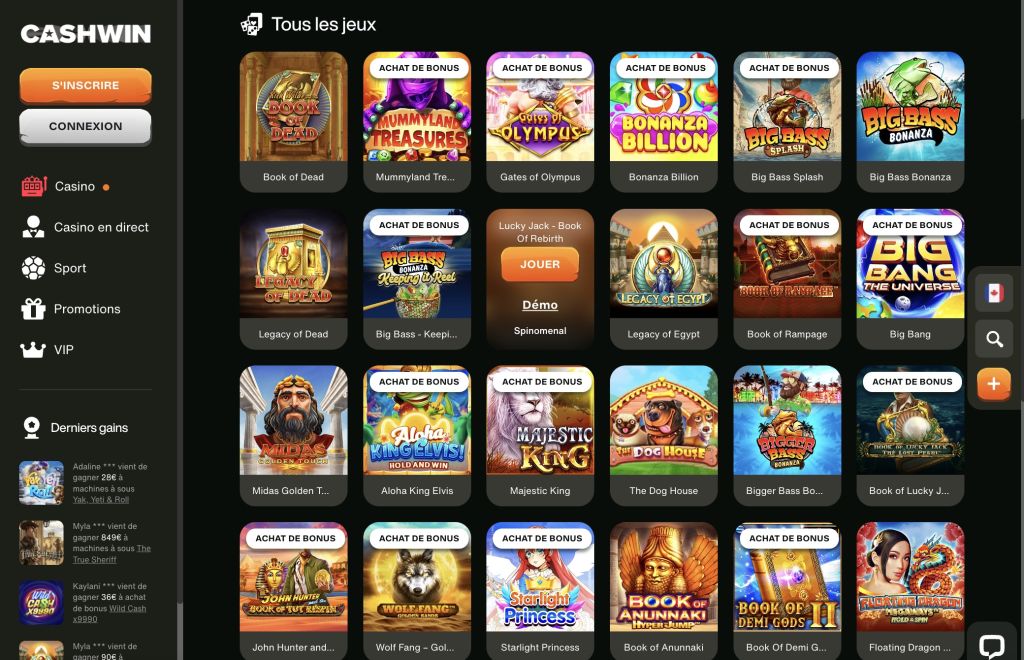 Cashwin Casino jeux