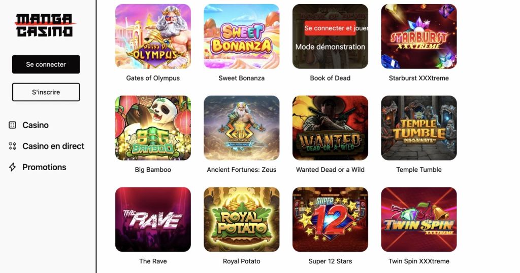 MangaCasino jeux