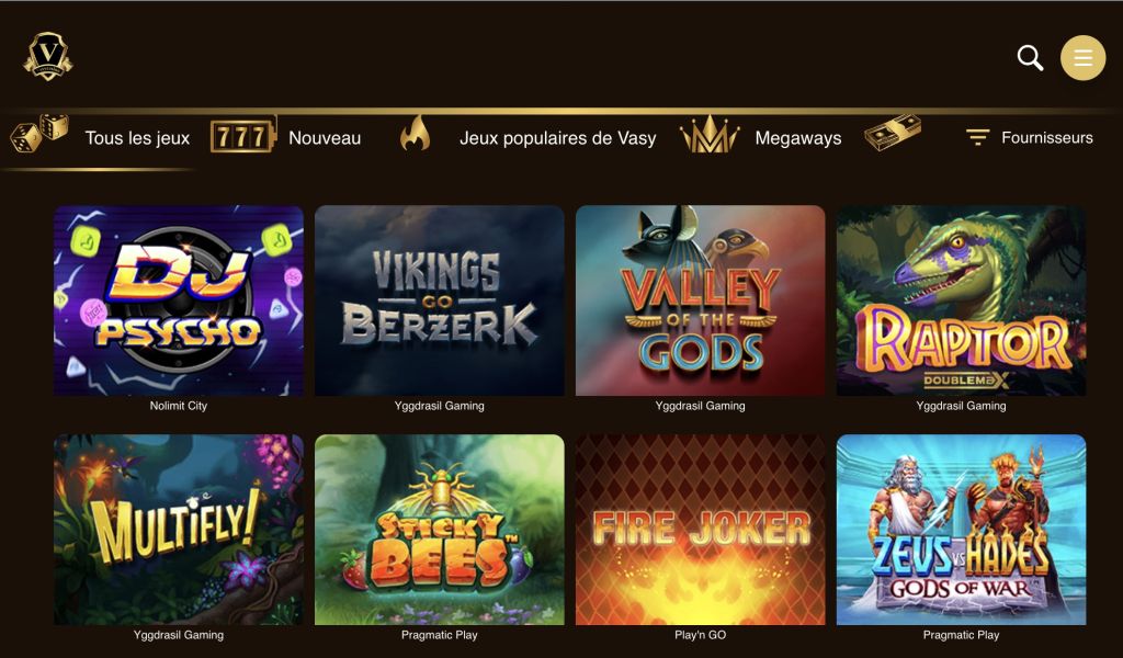 Vasy Casino jeux