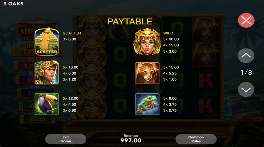 Aztec Fire 2 Symboles du jeu