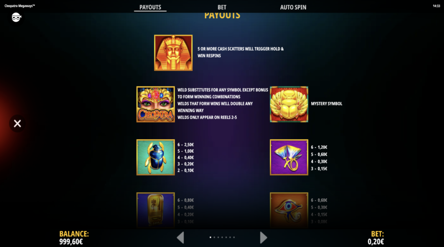 Symboles du jeu Cleopatra Megaways Symboles du jeu