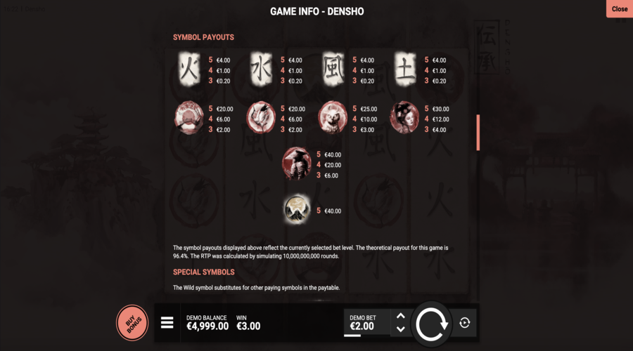 Densho Symboles du jeu