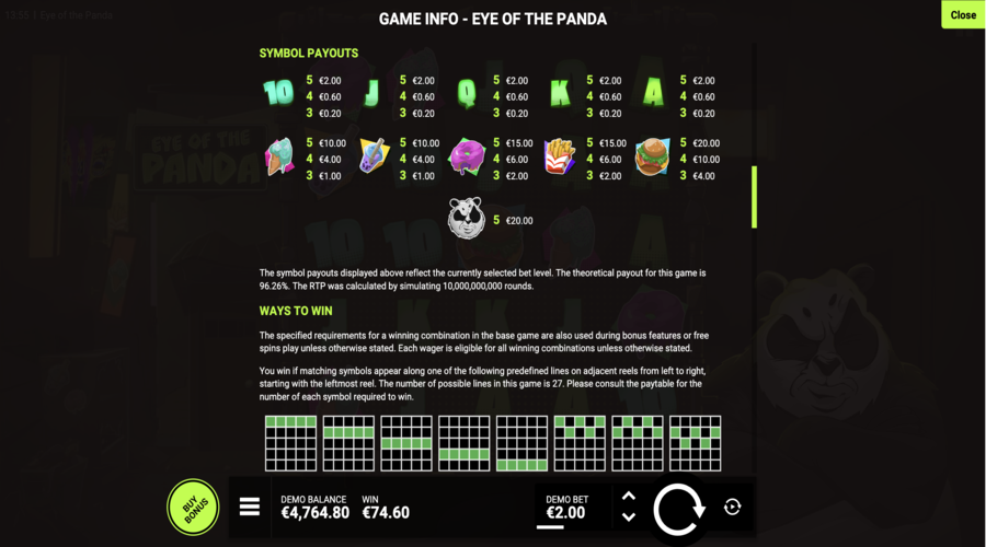 Eye of the Panda Symboles du jeu