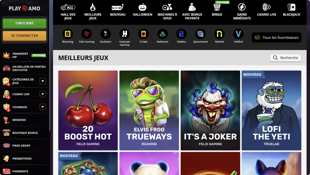 PlayAmo Casino Desktop