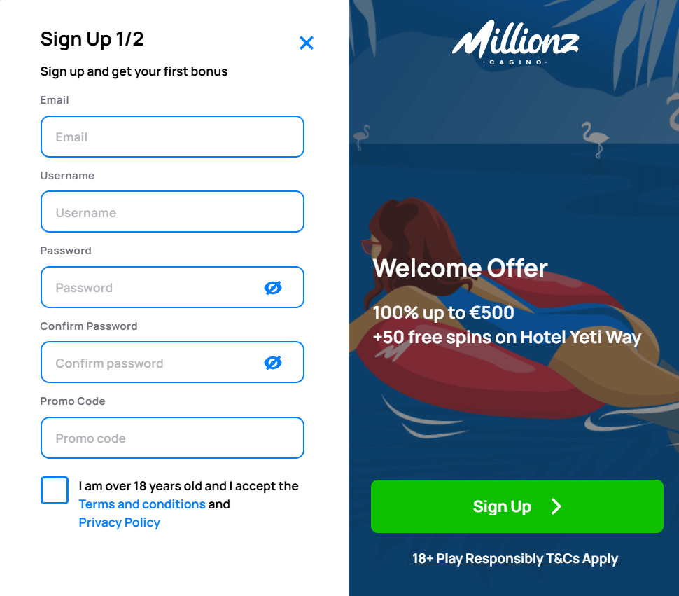 inscription au casino Millionz 1