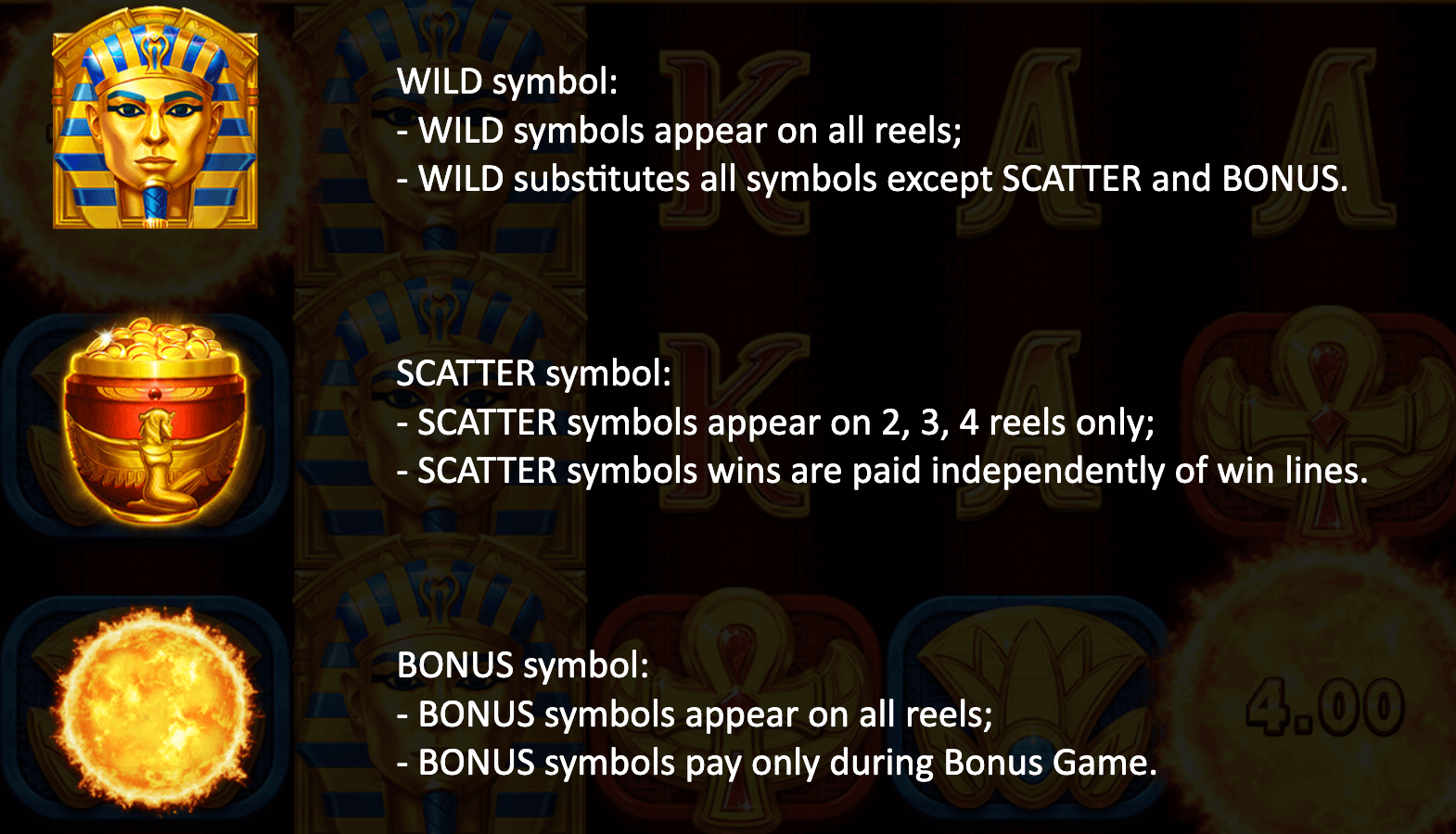 Sun of Egypt 3 Symboles Sun of Egypt 3 Symboles