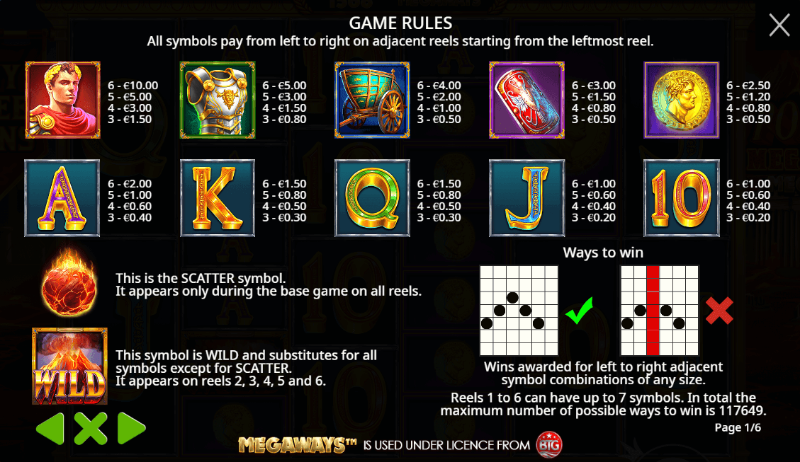 Pompeii Megareels Megaways Symboles