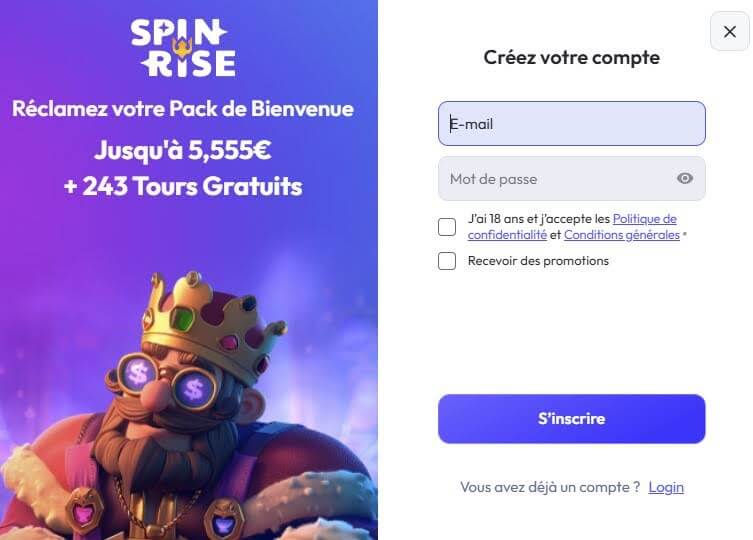 Inscription sur Spinrise Casino Inscription sur Spinrise Casino