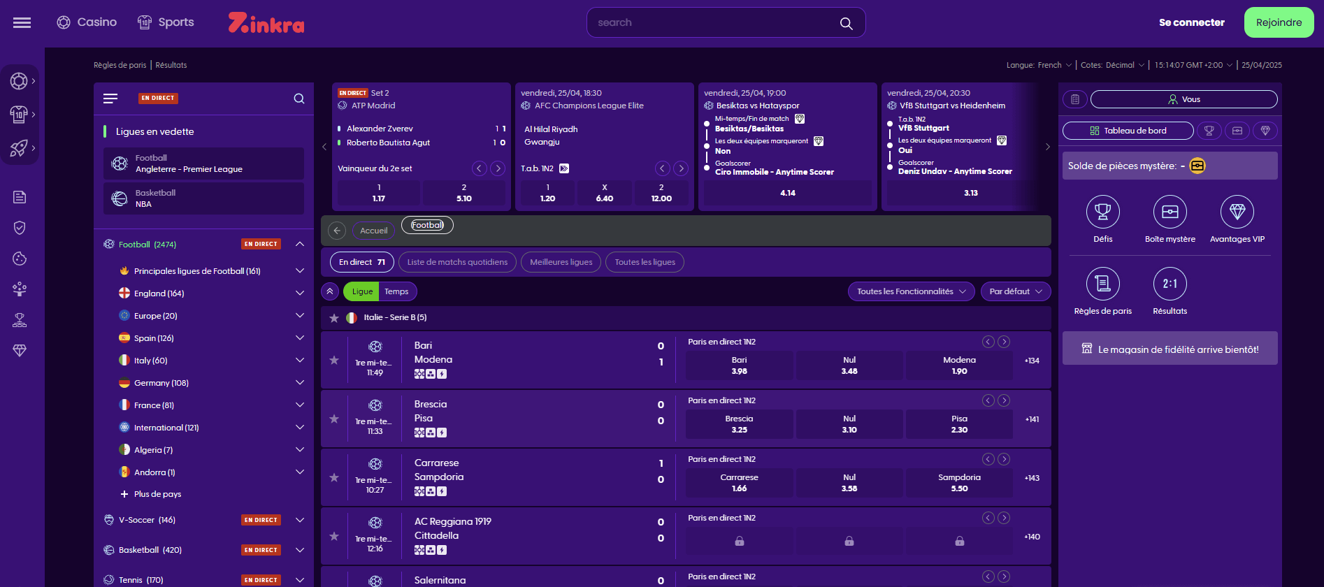 Paris Sportifs Zinkra Casino