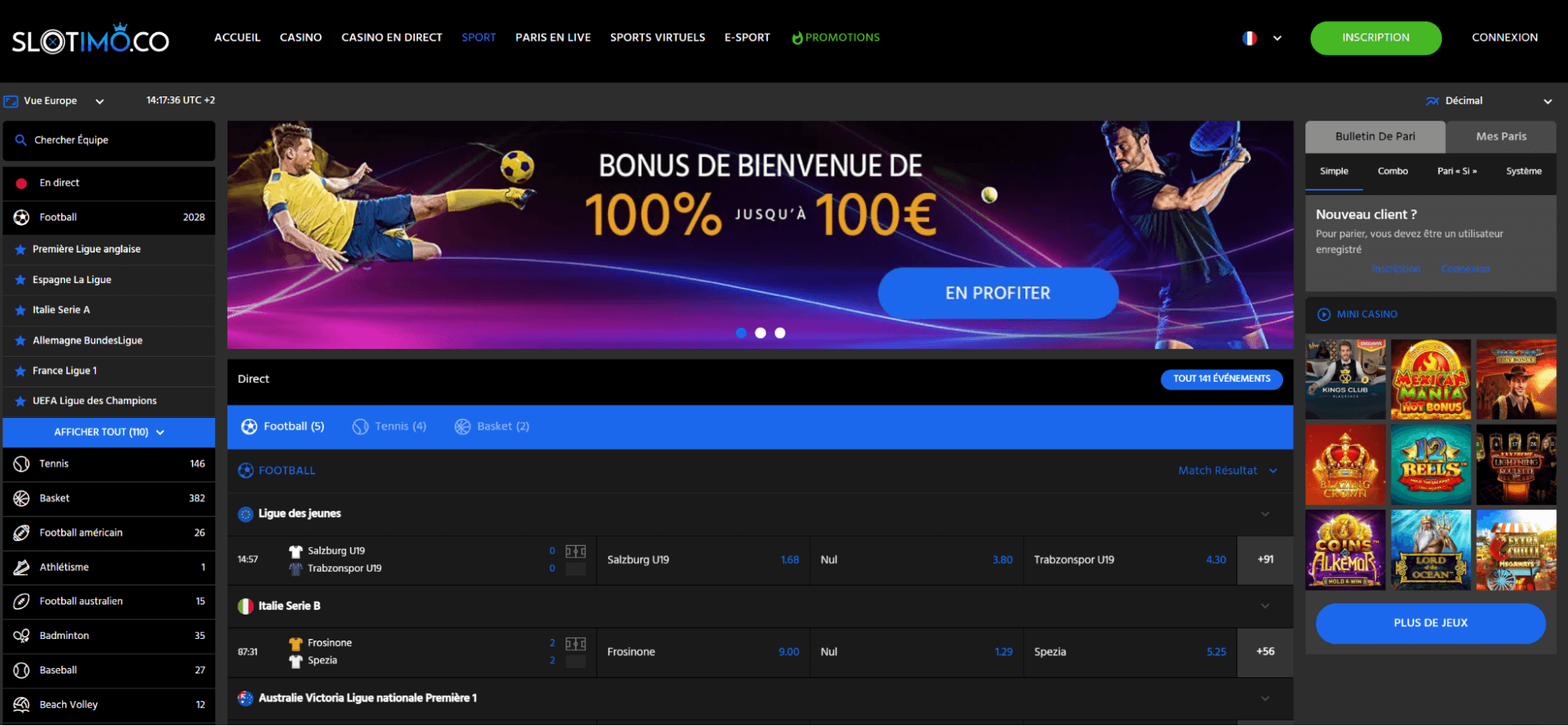 Paris sportifs Slotimo Casino
