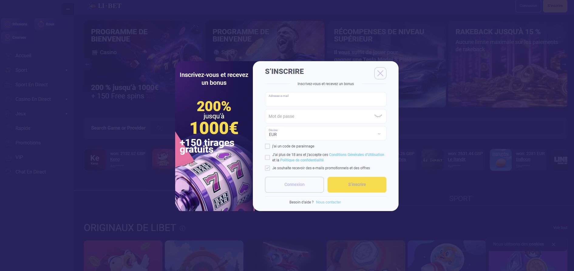 S’inscrire sur Libet Casino