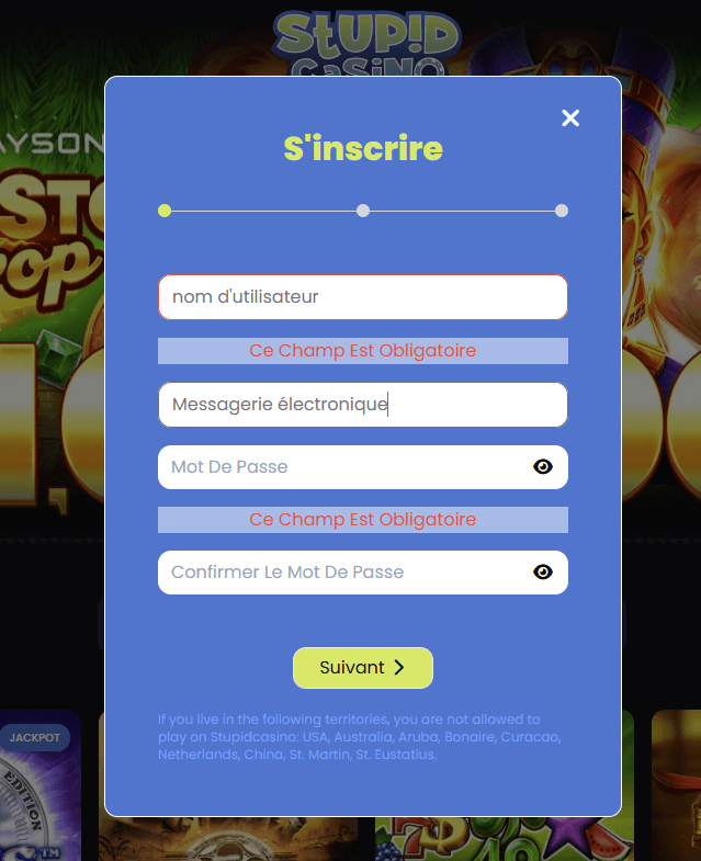 S’inscrire sur Stupid Casino