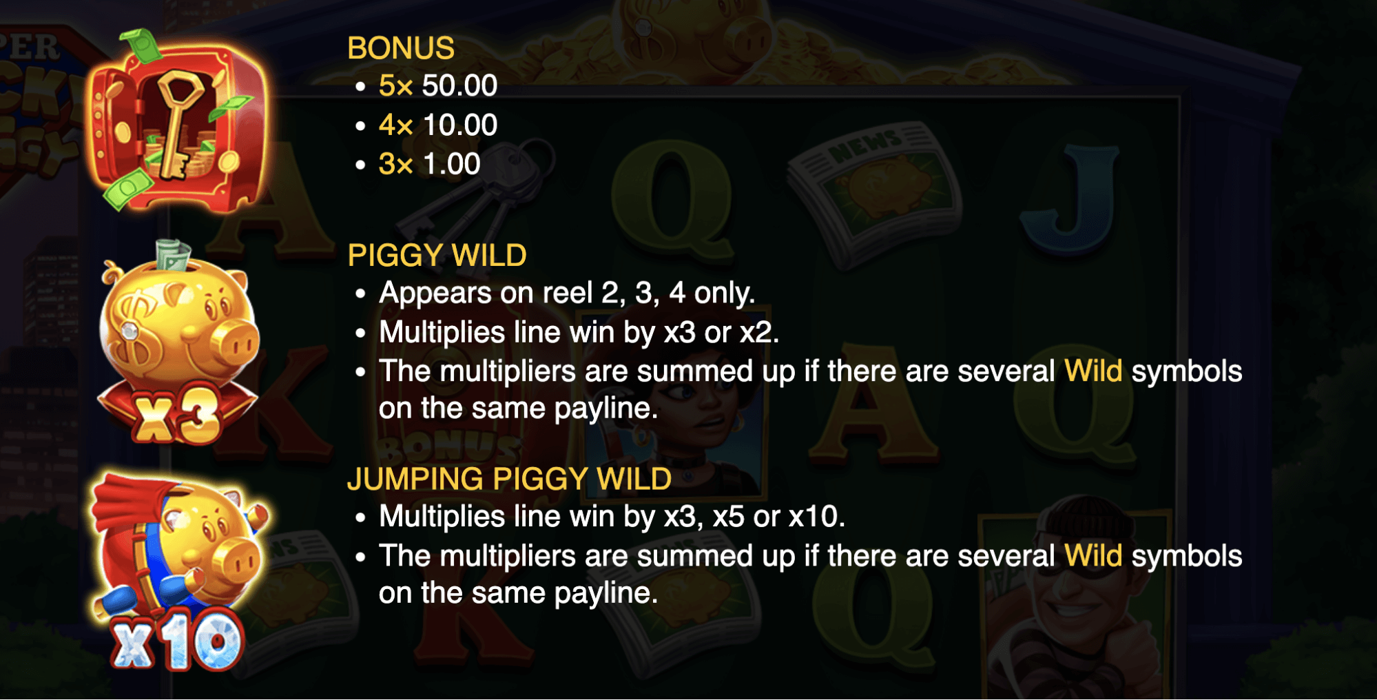 Super Sticky Piggy Symboles