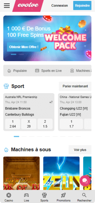Evolve Casino mobile