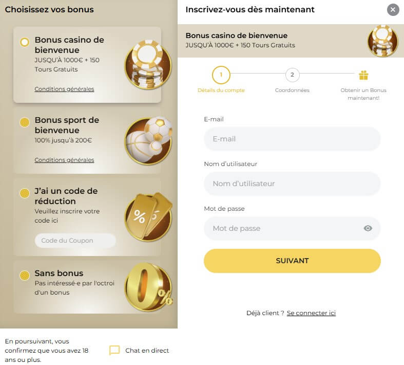 Inscrire sur Winmega Casino