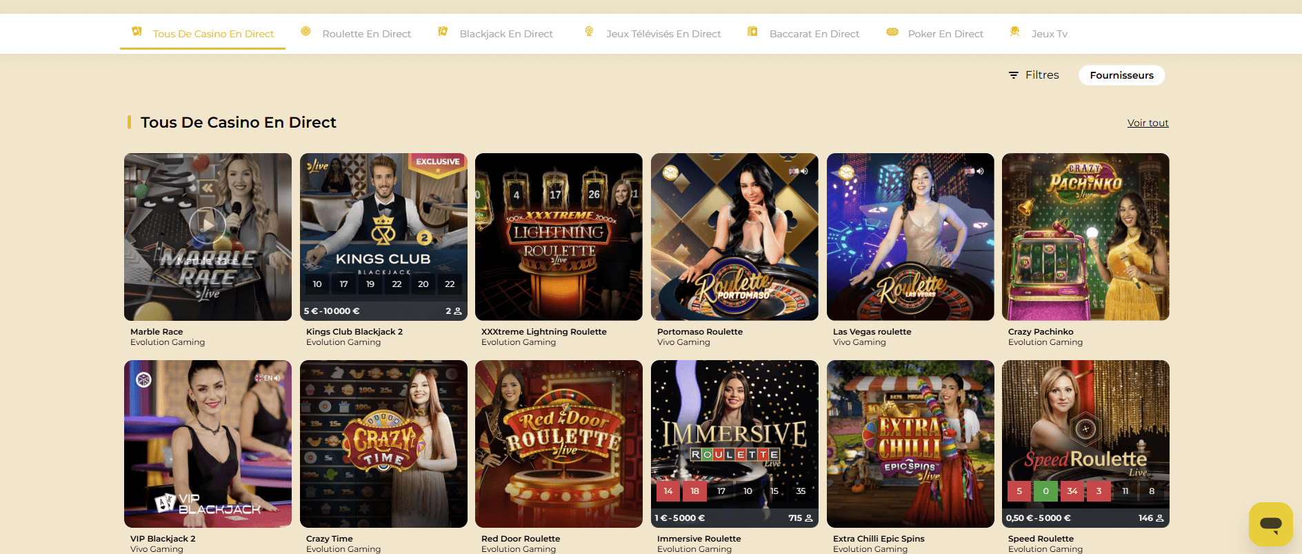 Winmega Casino en Direct