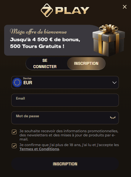 Inscription SevenPlay Casino
