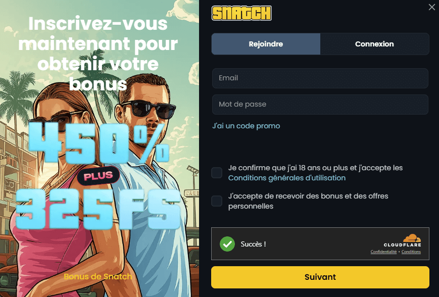 Inscrire sur Snatch Casino