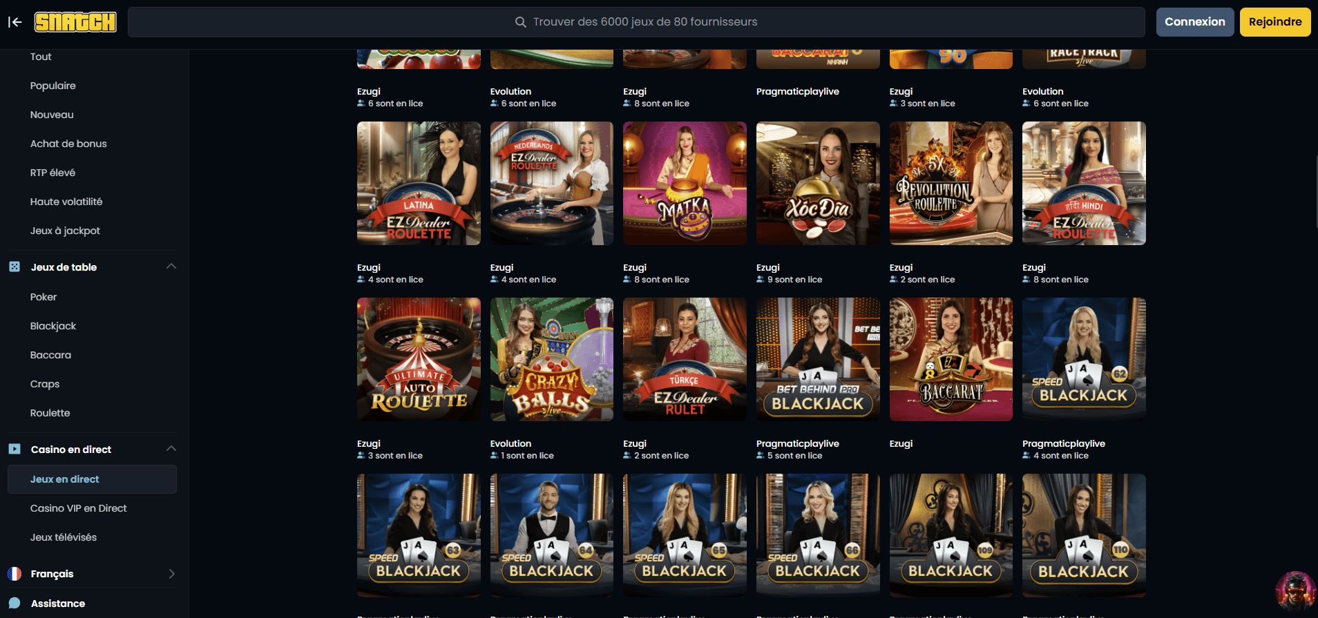 Snatch Casino en direct