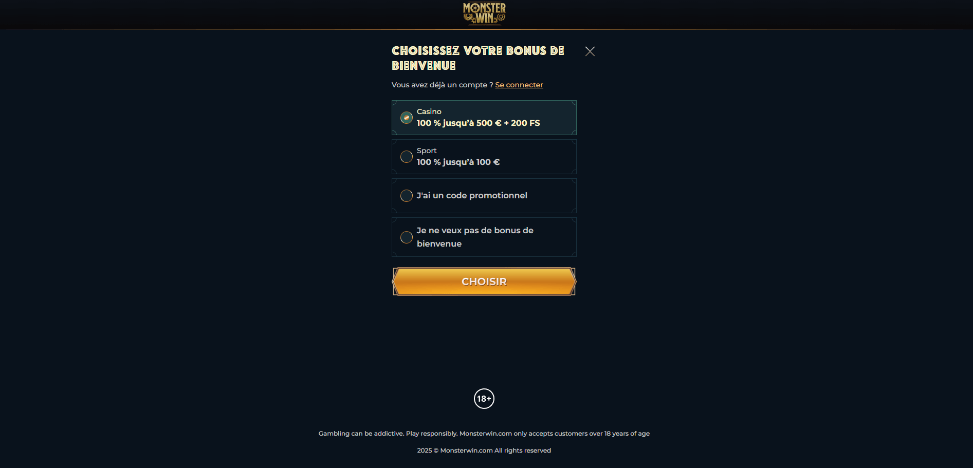 Conditions des Bonus MonsterWin Casino