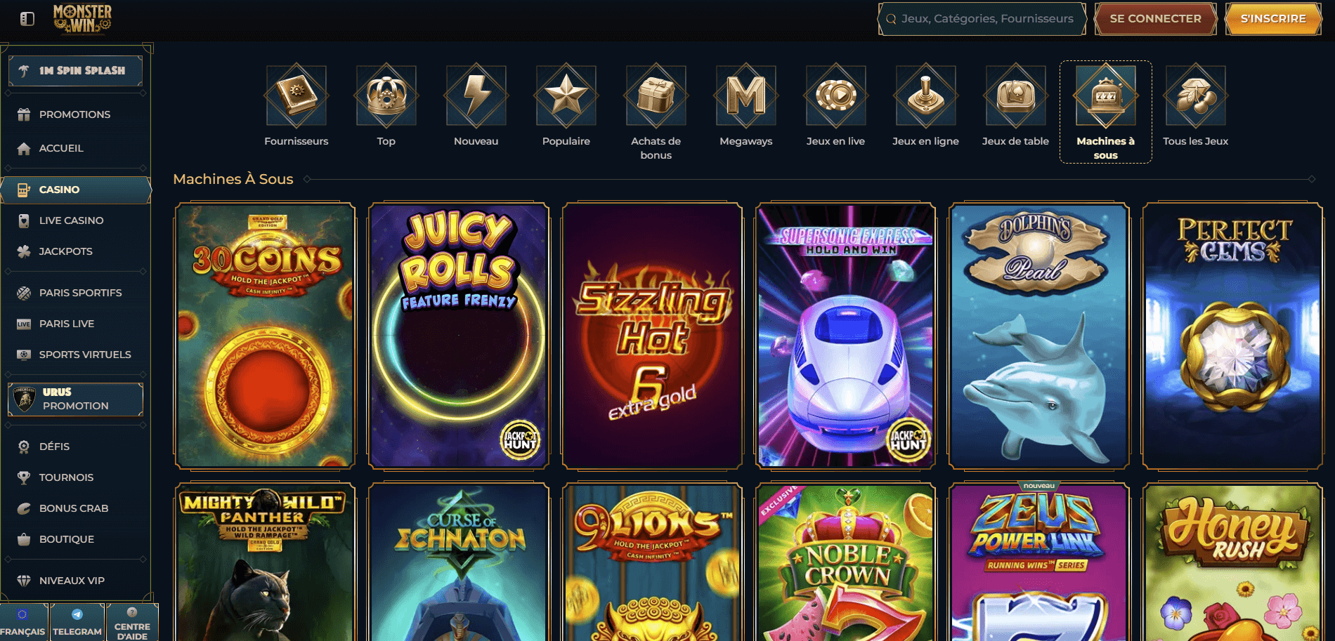 MonsterWin Casino Logiciels et Jeux