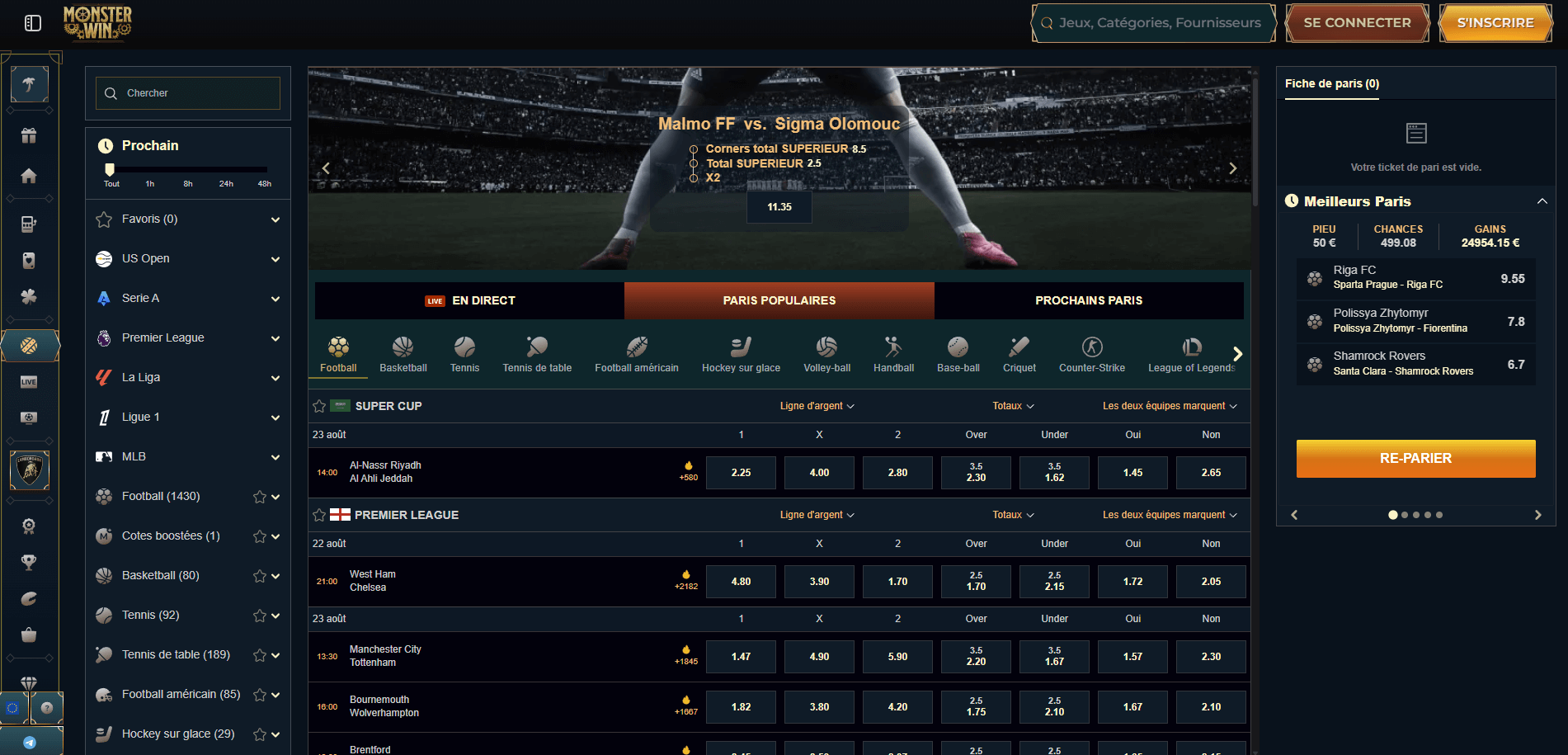 MonsterWin Casino Paris sportifs