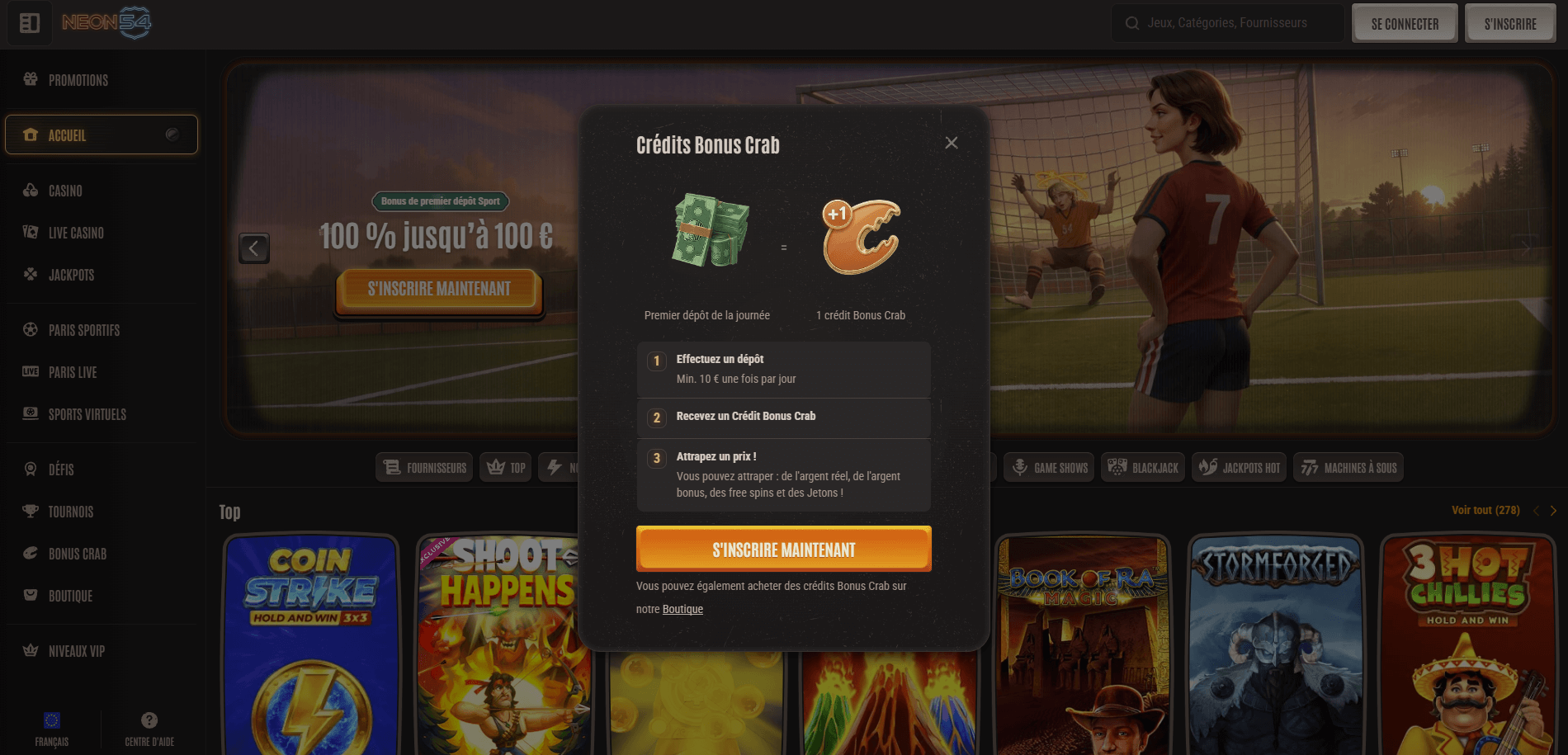 Neon54 Casino Bonus Crab