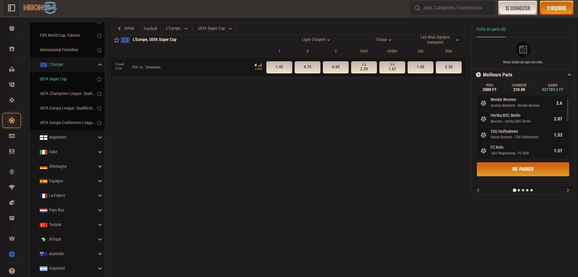 Neon54 Casino Paris sportifs