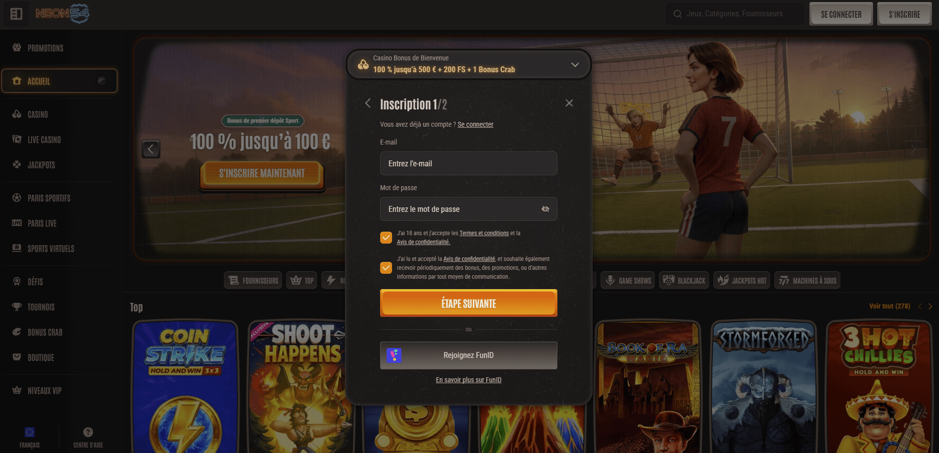 S’inscrire Neon54 Casino