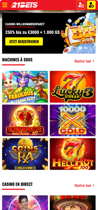 21bets Casino mobile