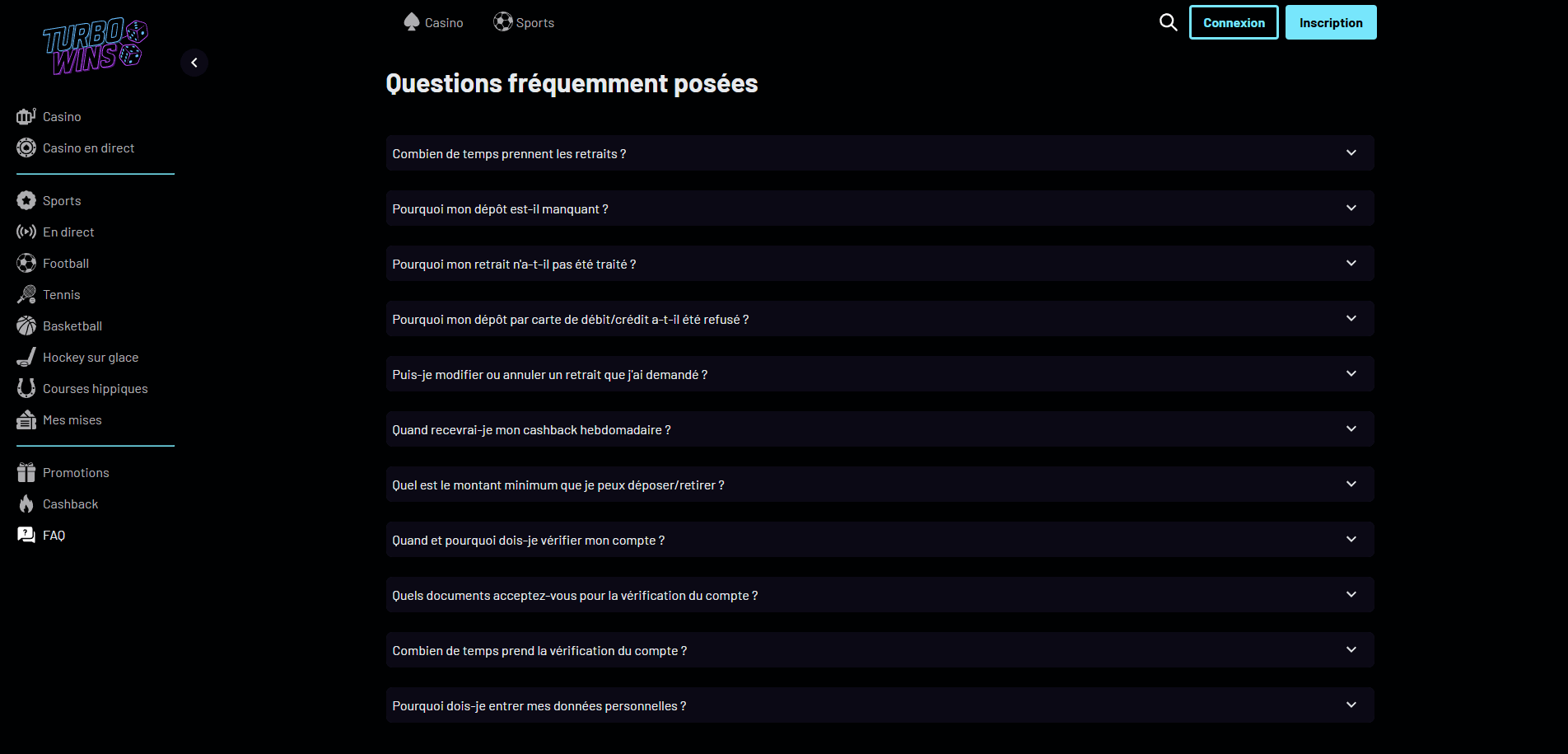 Turbowins Casino FAQ