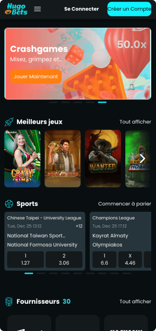 HugoBets Casino mobile